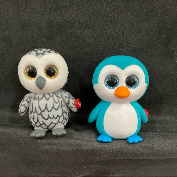 TY BEANIE BOO MINI OWL AND PENGUIN - Picture 1 of 6